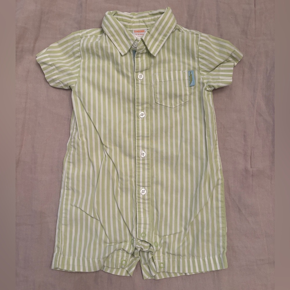 Gymboree Light Green and White Striped Baby One-Piece Outfit / Size 3-6 Months